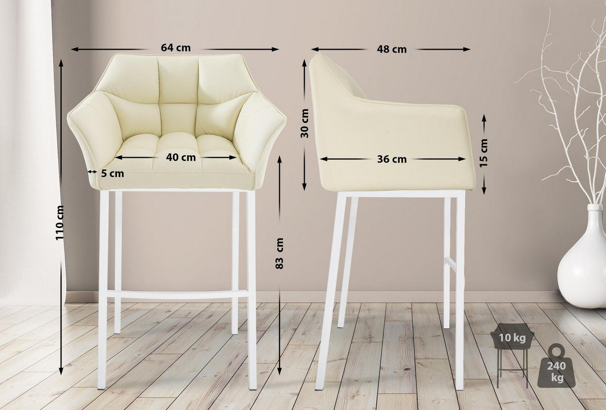 BARHOCKER Lederlook Creme - Creme/Weiß, Textil/Metall (64/110/48cm) - CLP