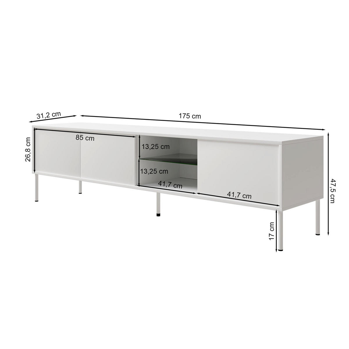 TV stolík Modity Dekor dub 175/47/31 cm - čierna/farba duba, kov/kompozitné drevo (175/47.5/31.2cm) - Selsey