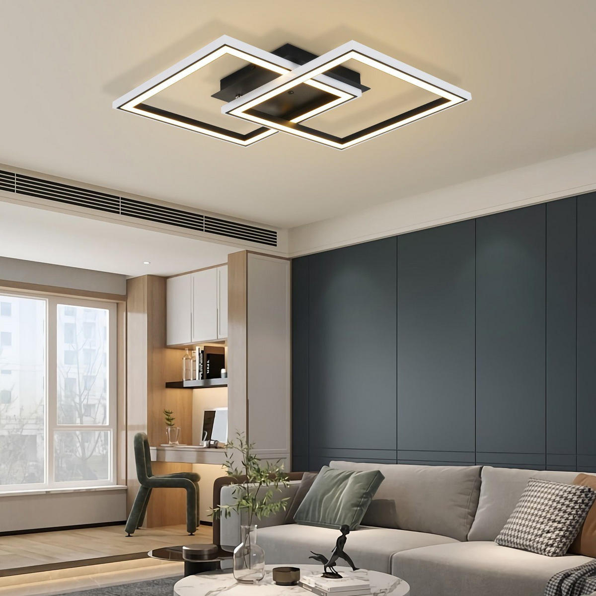LED-DECKENLEUCHTE Luzadder 44.5/44.5/7cm - Schwarz, Metall (44.5/44.5/7cm) - Nettlife