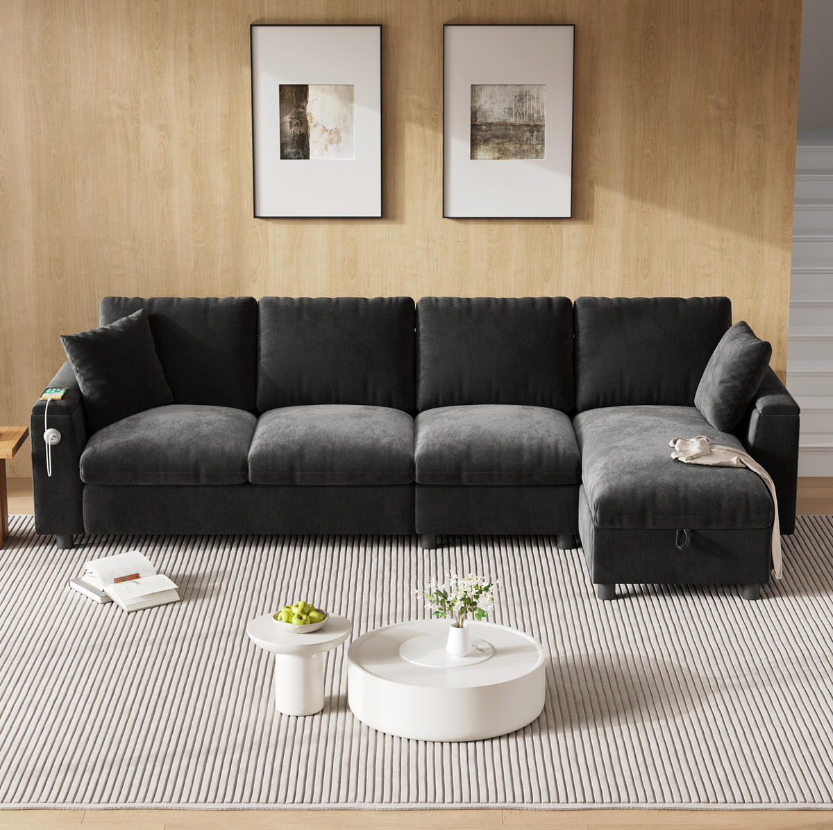 ECKSOFA 280/137/84 cm grau aus Chenille mit Schlaffunktion - Grau, Textil (137/280cm) - OKWISH