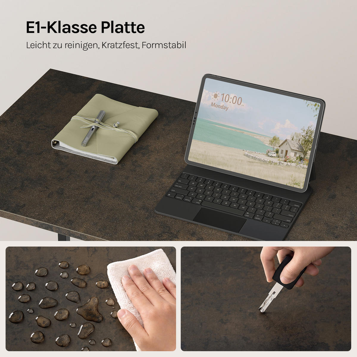 SCHREIBTISCH mit 2 Ablagen,120x74x71,5 cm, Schwarz-Rostfarbe - Rostfarben/Schwarz, Holzwerkstoff/Metall (74/120/71.5cm) - Woltu