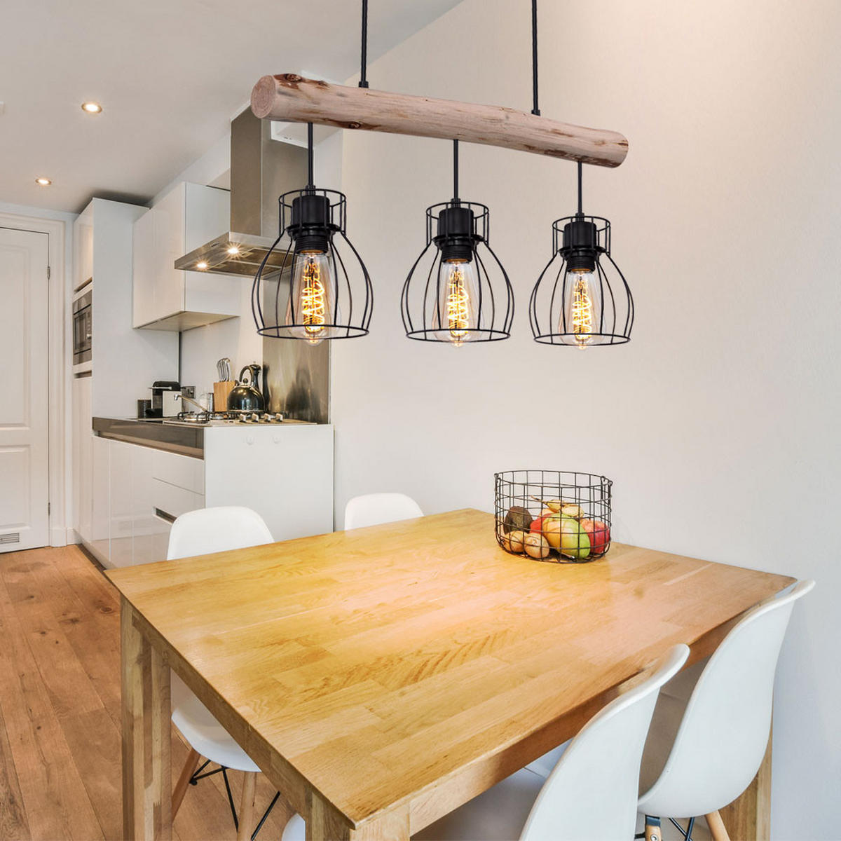 HÄNGELEUCHTE Metall Braun Holzoptik - Braun, Holz (60/13.6/140cm)