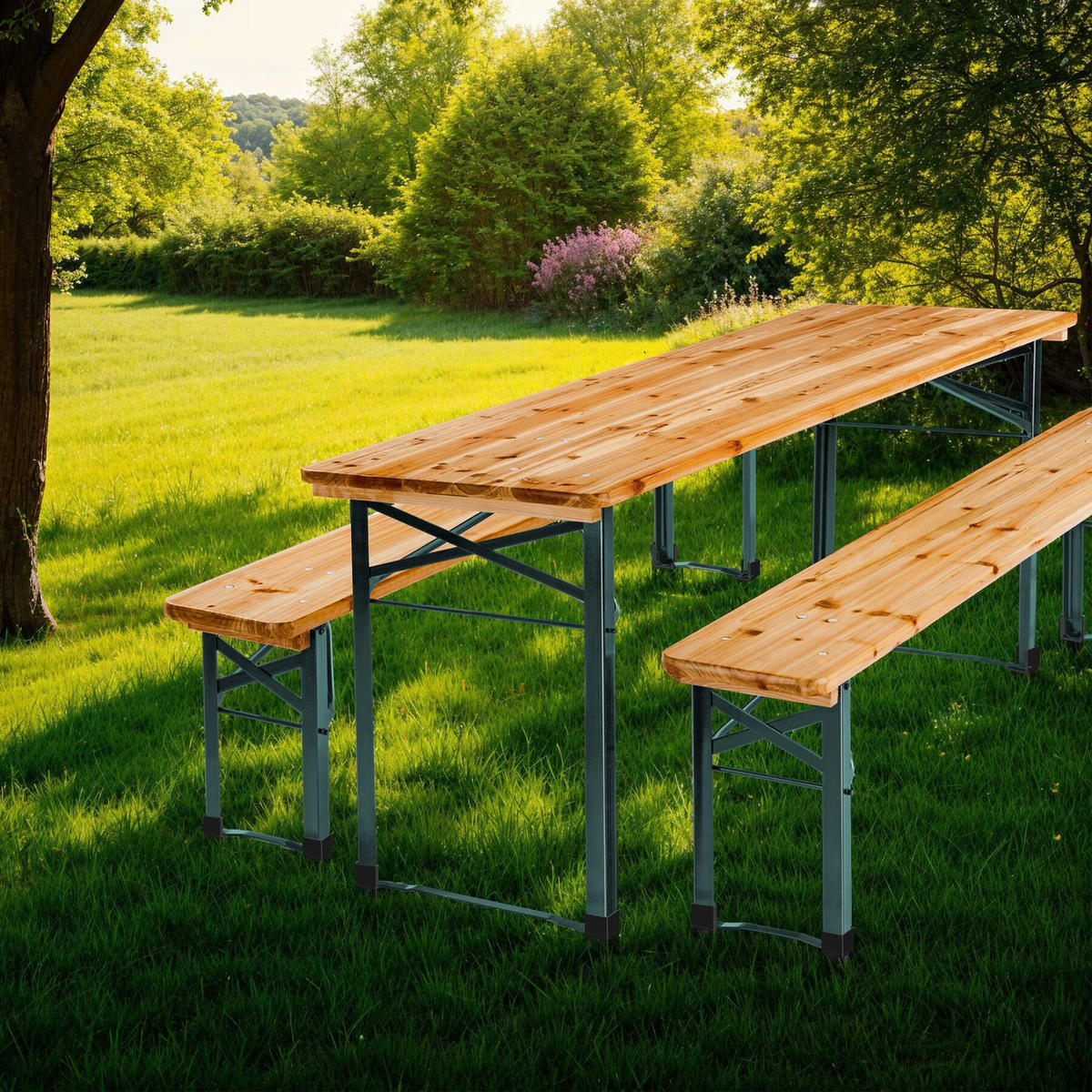 BIERZELTGARNITUR Sissi,robustes Tannenholz mit Schutzlackierung,braun - Braun, Naturmaterialien/Holz - tectake