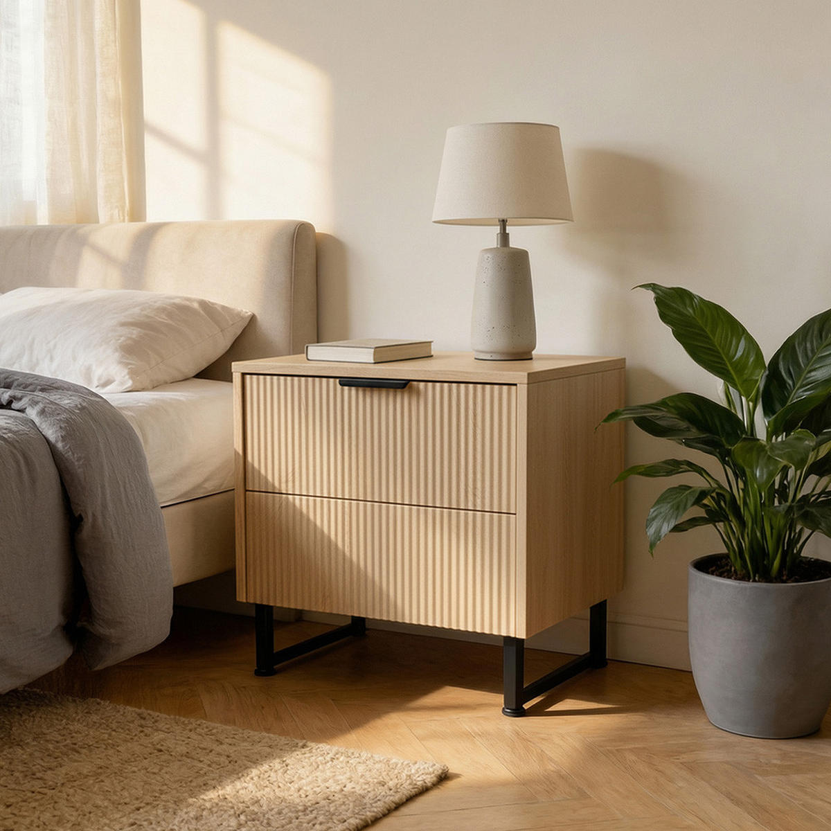 NACHTTISCH NYLA - Natur/Schwarz - Schwarz/Naturfarben, Holz (45/61/39cm) - Home Deluxe