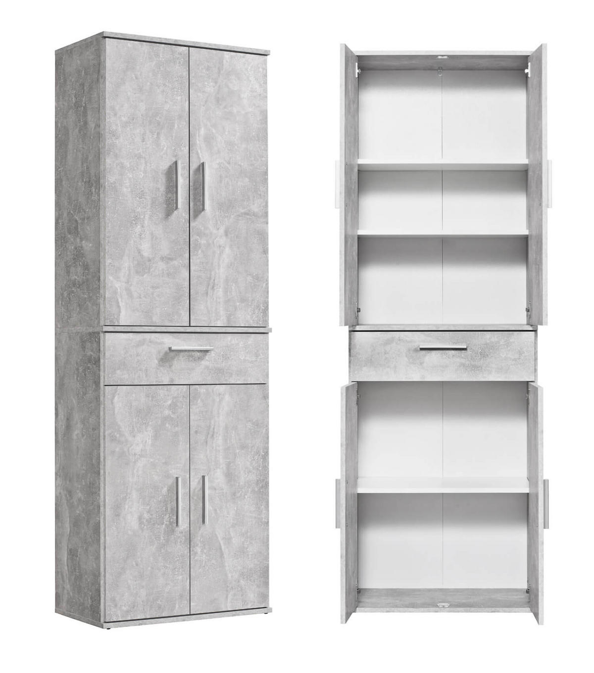 MEHRZWECKSCHRANK Der Praktische - Hellgrau/Weiß, Holzwerkstoff (60/180/34cm) - Mokebo