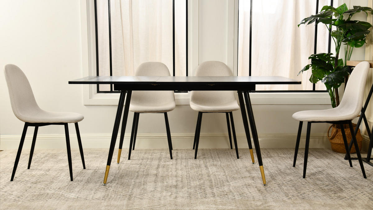 ESSTISCH Schwarz Marmormuster rechteckig ausziehbar 120-160/80/75cm - Goldfarben/Schwarz, Holz/Metall (80/120/75cm) - Urban Meuble