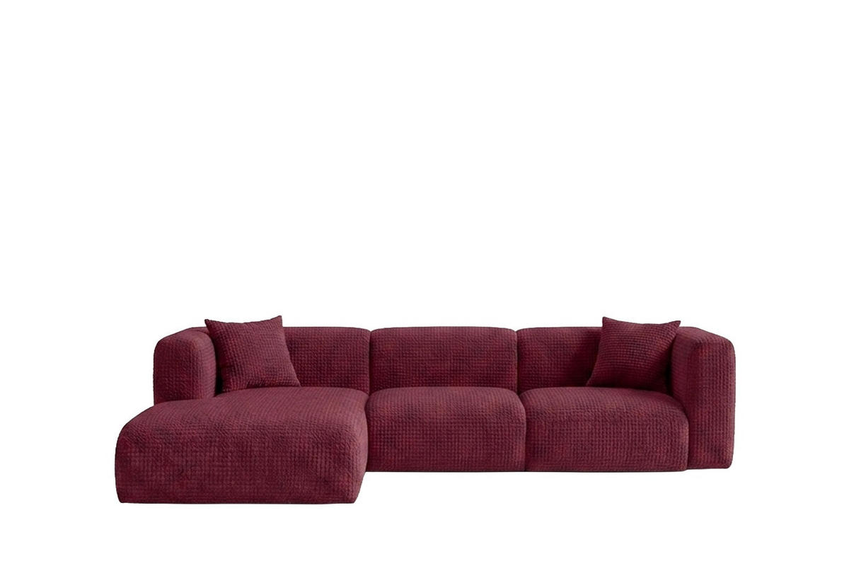 ECKSOFA L-Form, Chenille-Stoff Cremona, Rotwein, Links, GRETA - Weinrot, Holz (318/179cm) - Kaiser Möbel