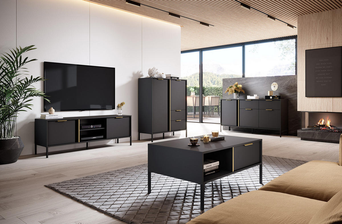 SIDEBOARD Lars anthrazit / gold 103,3 / 39,5 / 81,4cm - Anthrazit, Holz/Holzwerkstoff (103.3/81.4/39.5cm) - Feldmann-Wohnen