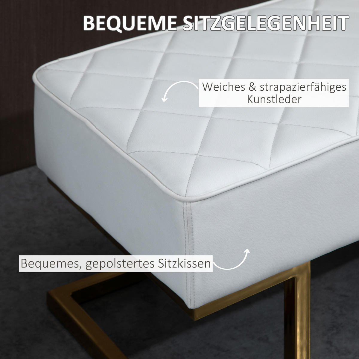 BETTBANK, Wohnzimmer, Kunstleder, Metall, Weiß+Gold, 120 x 43 x 42 cm - Weiß, Kunststoff (43/42/120cm) - HOMCOM