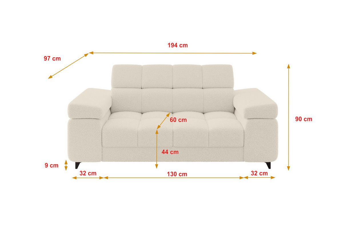 SOFA 2-Sitzer LORD-S1 194x97x90 cm Beige Bouclé - Beige, Holzwerkstoff/Textil (194/90/97cm) - ALTDECOR