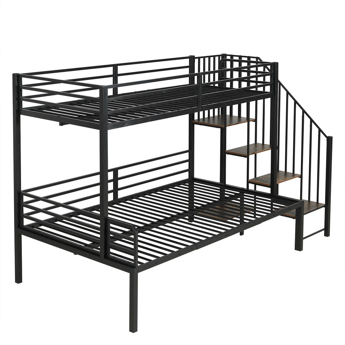 ETAGENBETT 90/200 cm & 120/200 cm in Schwarz & Vintage-Holzfarbe mit Eckleiter und Stauraum - Schwarz, Metall (90/200cm) - CHICFURN