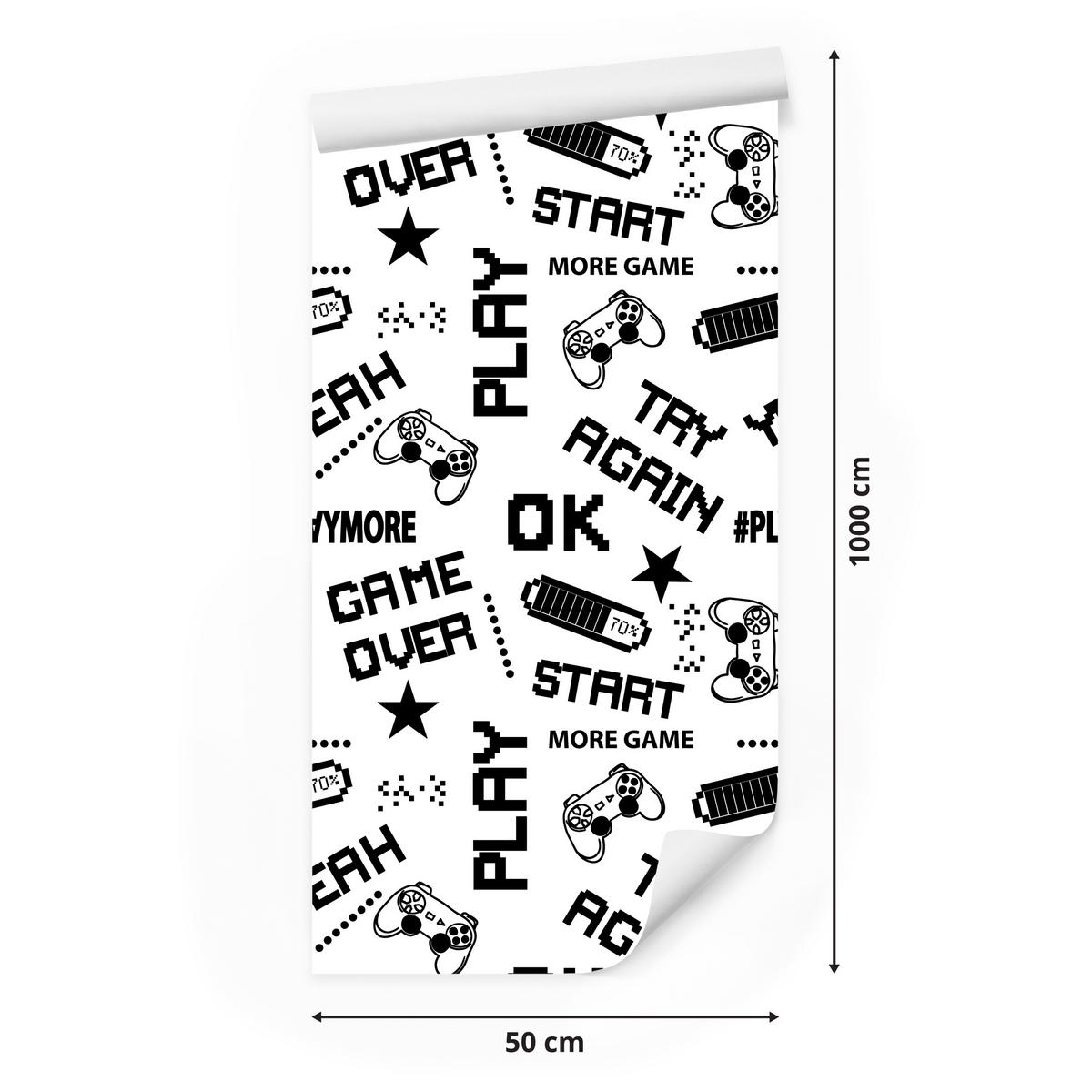 VLIESTAPETE Gaming-Schriftzüge Game Over – Schwarz, Weiß – 50x1000 cm - Schwarz/Weiß, Papier (50/1000cm) - Muralo