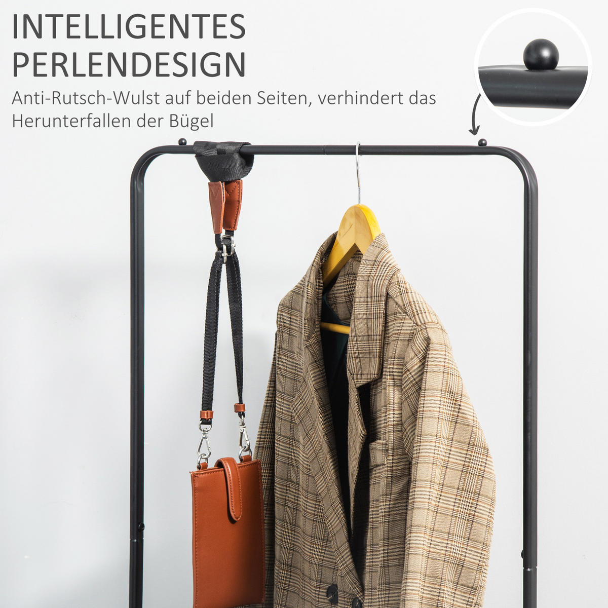 STANDGARDEROBE mit Kleiderstange und 2 Schuhablagen, 56,5/31,5/152,5 cm - Schwarz, Metall (56.5/152.5/31.5cm) - BEAOK