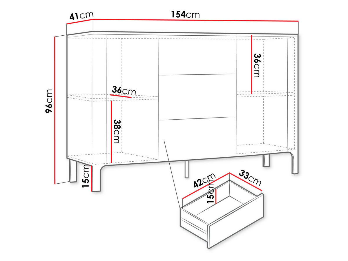 SIDEBOARD Malumi MM01 2D3SZ - Eichefarben/Goldfarben, Holzwerkstoff/Metall (154/96/41cm) - MIRJAN24