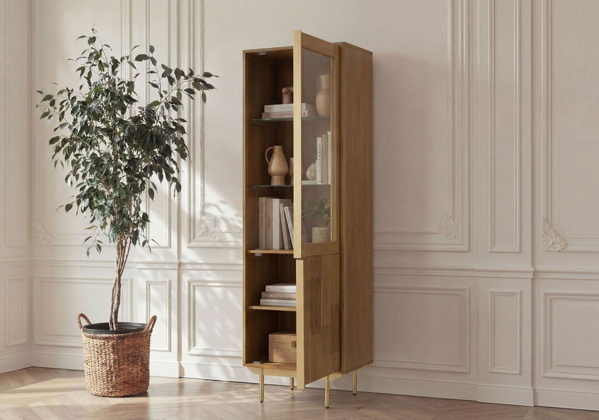 VITRINE Mango 60x40x180 hellbraun geölt MIAMI #117 - Braun, Holz (60/180/40cm) - Massivmoebel24