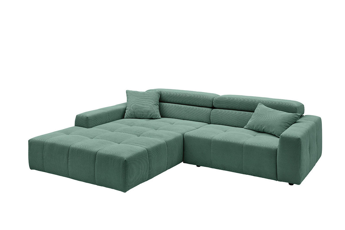 ECKSOFA MIT MOTORISCHEM SITZVORZUG RENO Smaragdgrün Cord - Smaragdgrün/Schwarz, Kunststoff/Textil (258/217cm) - KAWOLA