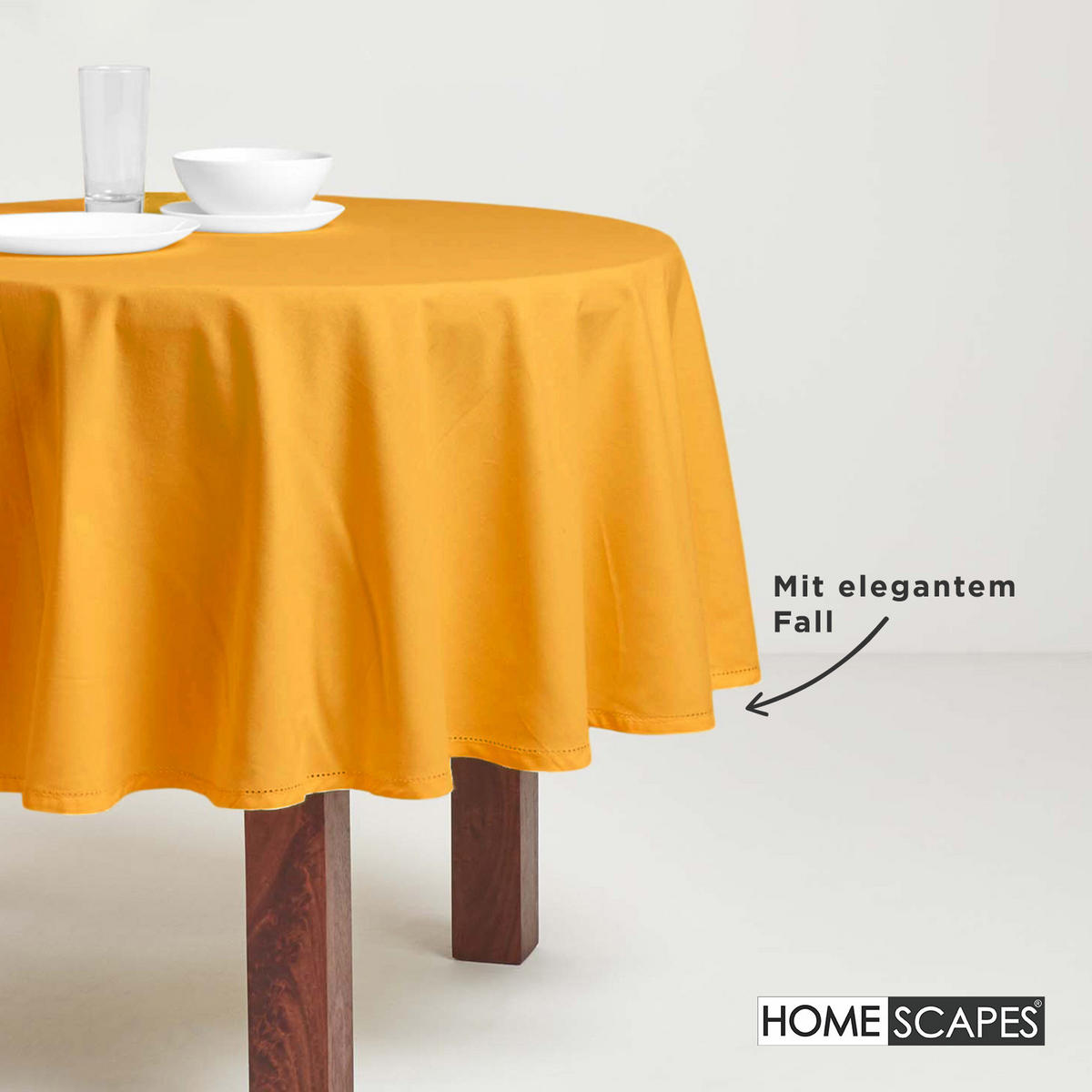 TISCHDECKE senfgelb rund 178 cm, 100% Baumwolle - Dunkelgelb, Textil (178/178cm) - Homescapes