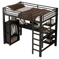 HOCHBETT 90/200 cm aus Metall mit Schreibtisch und Kleiderschrank - Schwarz, Metall (90/200cm) - BEAOK