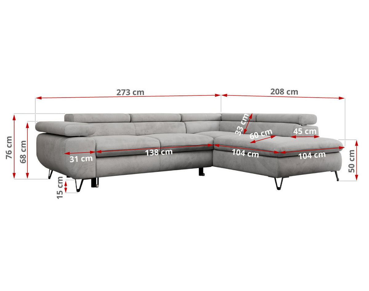 ECKSOFA PEDRO L Hellgrau Velvet - Links Seite - Hellgrau/Schwarz, Textil/Metall (208/273cm) - MKS