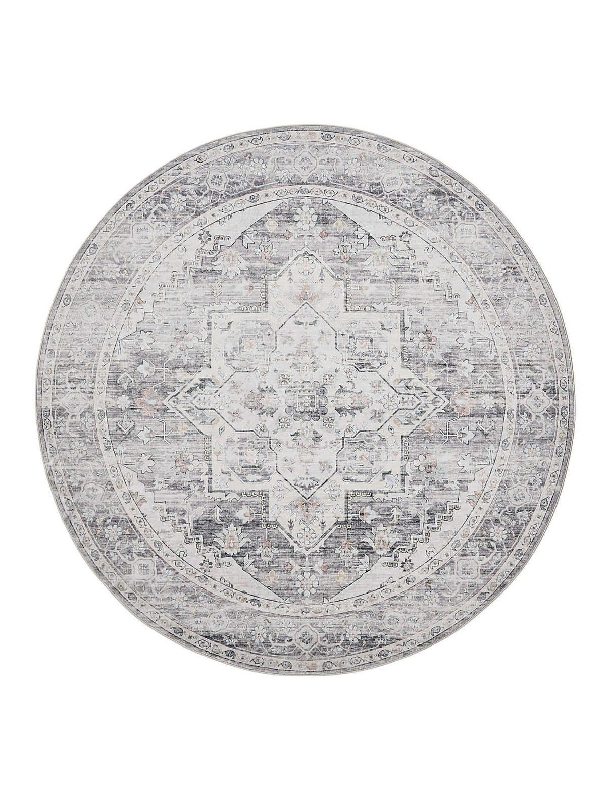 VINTAGE-TEPPICH Miray waschbar ø 160 cm rund - Grau, Kunststoff (160/160cm) - benuta Nest