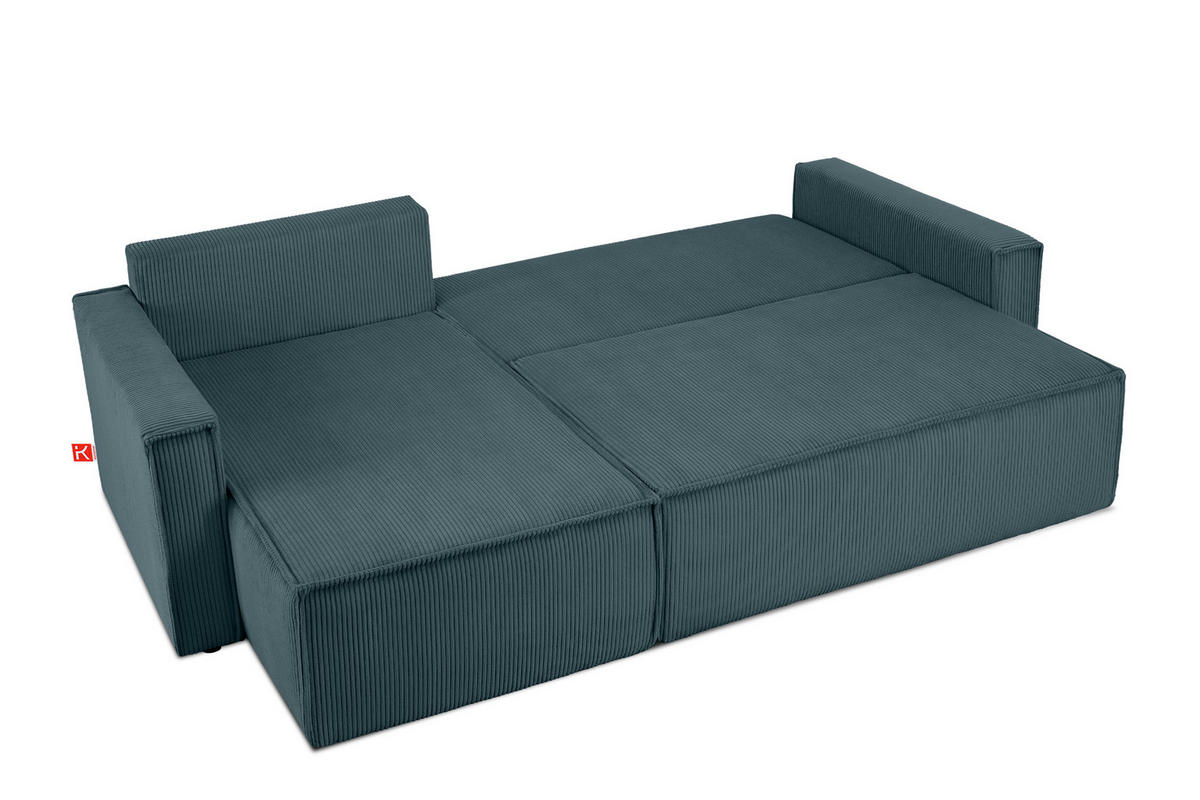 ECKSOFA-LINKS/RECHTS NAPI Schlaffunktion mit Cordbezug, Blau - Blau/Schwarz, Textil (246/148cm) - KONSIMO®