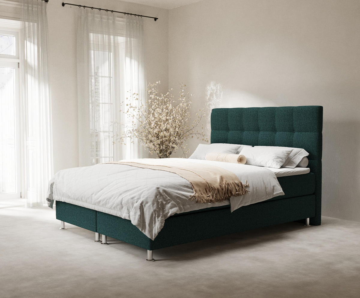 BOXSPRINGBETT Chanton Grün 180/200 cm mit Latex-Topper - Silberfarben/Grün, Holz/Holzwerkstoff (180/200cm) - Maison de Reve