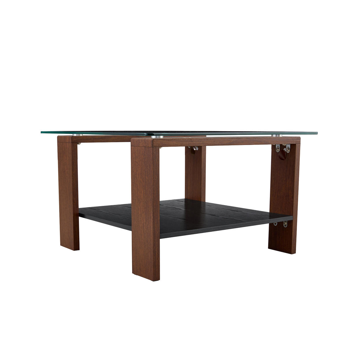 COUCHTISCH 75/75/45,5 cm walnussfarben aus MDF und Glas mit Ablage - Walnussfarben, Holzwerkstoff (75/75/45.5cm) - OKWISH