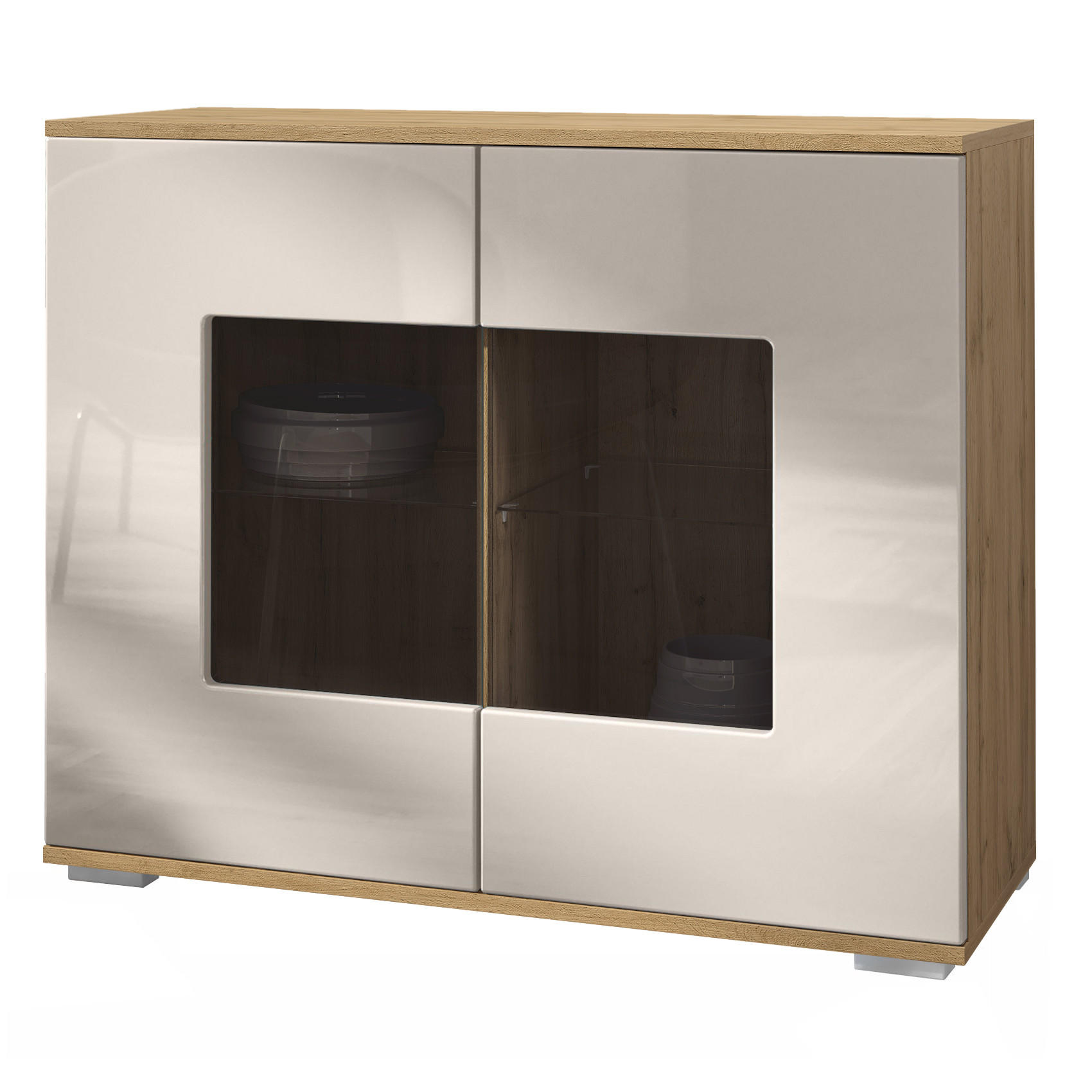 KOMMODE Grömitz Sandgrau Hochglanz - Sandfarben, Holzwerkstoff (92.5/75.5/35cm) - Vladon