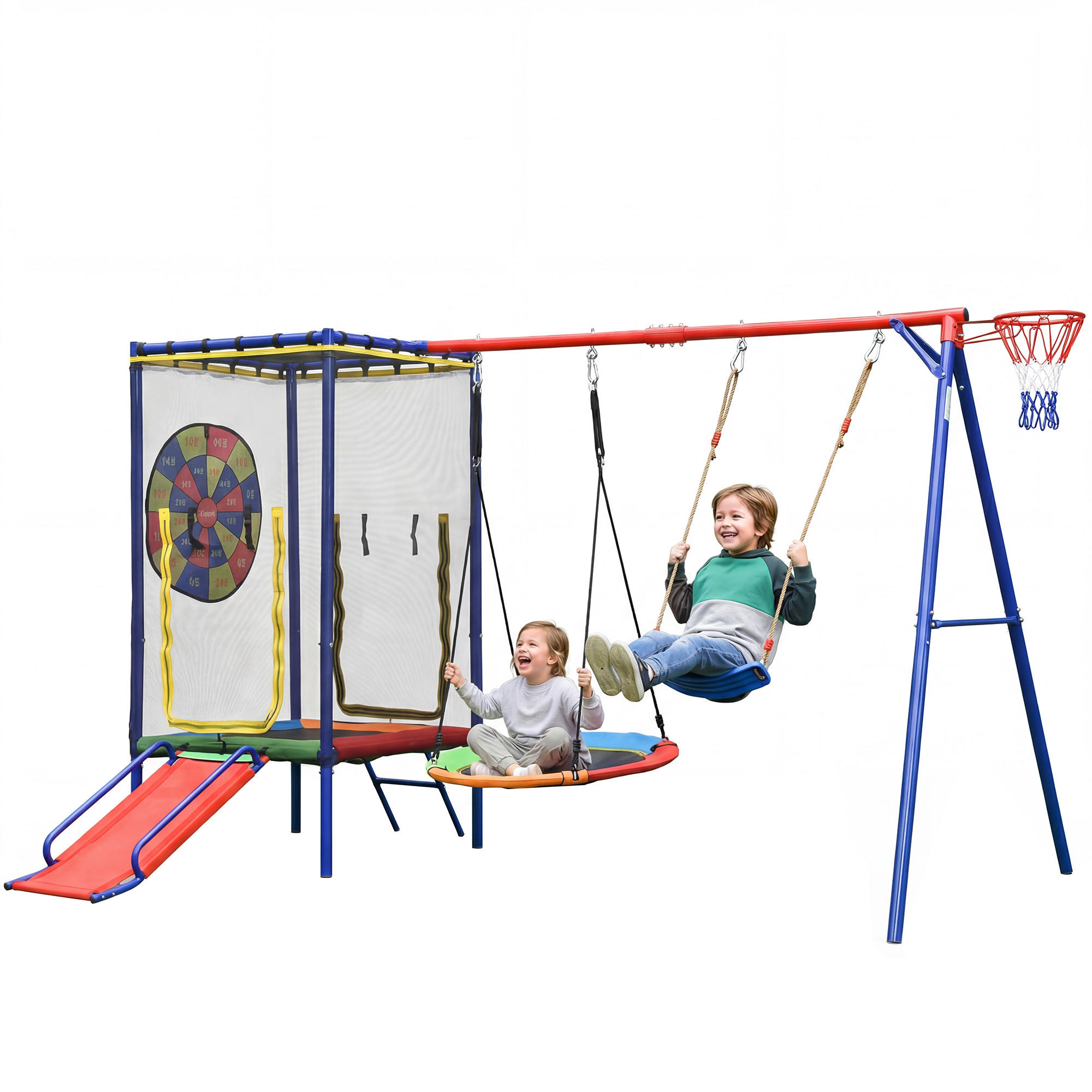 SPIELGERÄT Outdoor Kinder Trampolin Schaukel Rutsche - Multicolor, Metall (336/217cm) - LEBENLANG