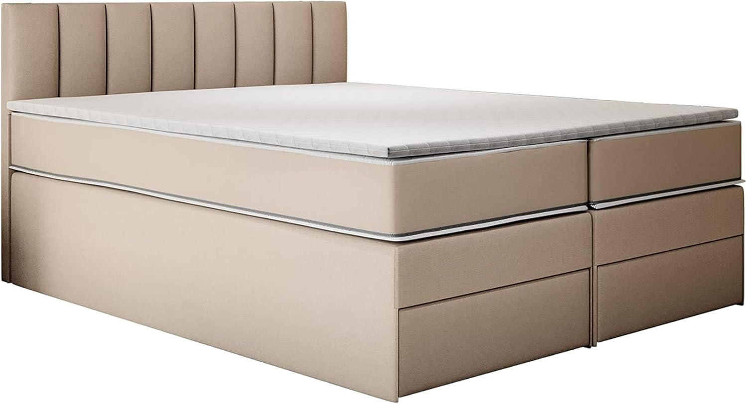 KONTINENTALBETT 100x200 cm mit Schubladen und Taschenmatratze, MIAMI, Visco Topper 5 cm, Beige - Beige, Holzwerkstoff/Kunststoff (100/200cm) - Trada