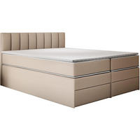 KONTINENTALBETT 100x200 cm mit Schubladen und Taschenmatratze, MIAMI, Visco Topper 5 cm, Beige - Beige, Holzwerkstoff/Kunststoff (100/200cm) - Trada