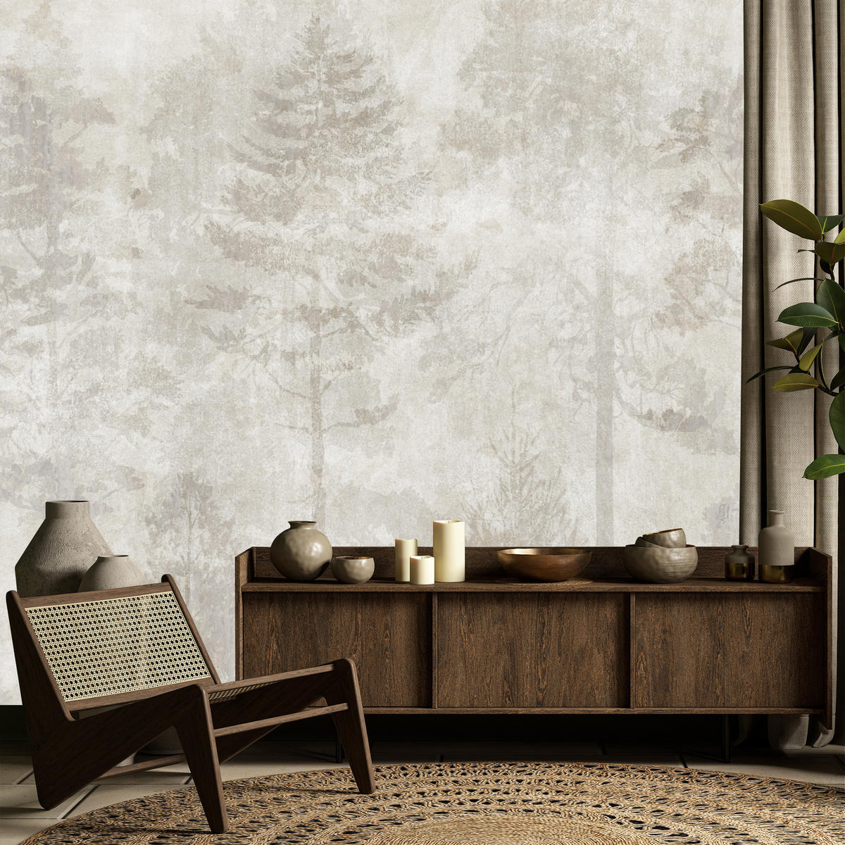 FOTOTAPETA Pre Obývaciu Izbu Boho Abstrakcia Les Stromy Betón Vintage 500 x 350 cm - béžová, papier (500/350cm) - Muralo