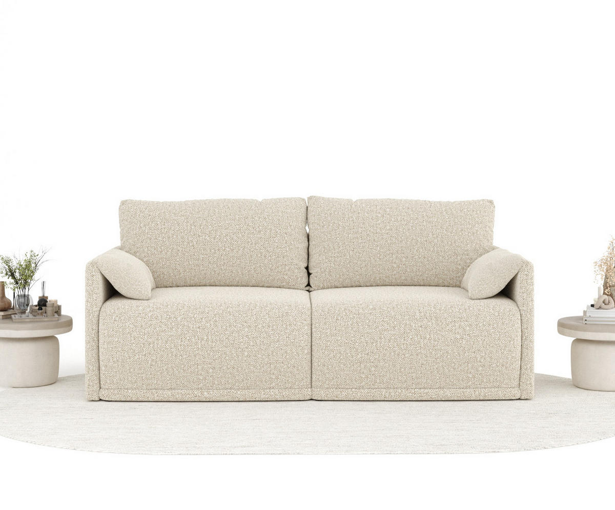 SCHLAFSOFA MIT ECKSOFA-FUNKTION Nappa Beige Plüschstoff - Beige/Schwarz, Holz/Holzwerkstoff (215/100/112cm) - Maison de Reve