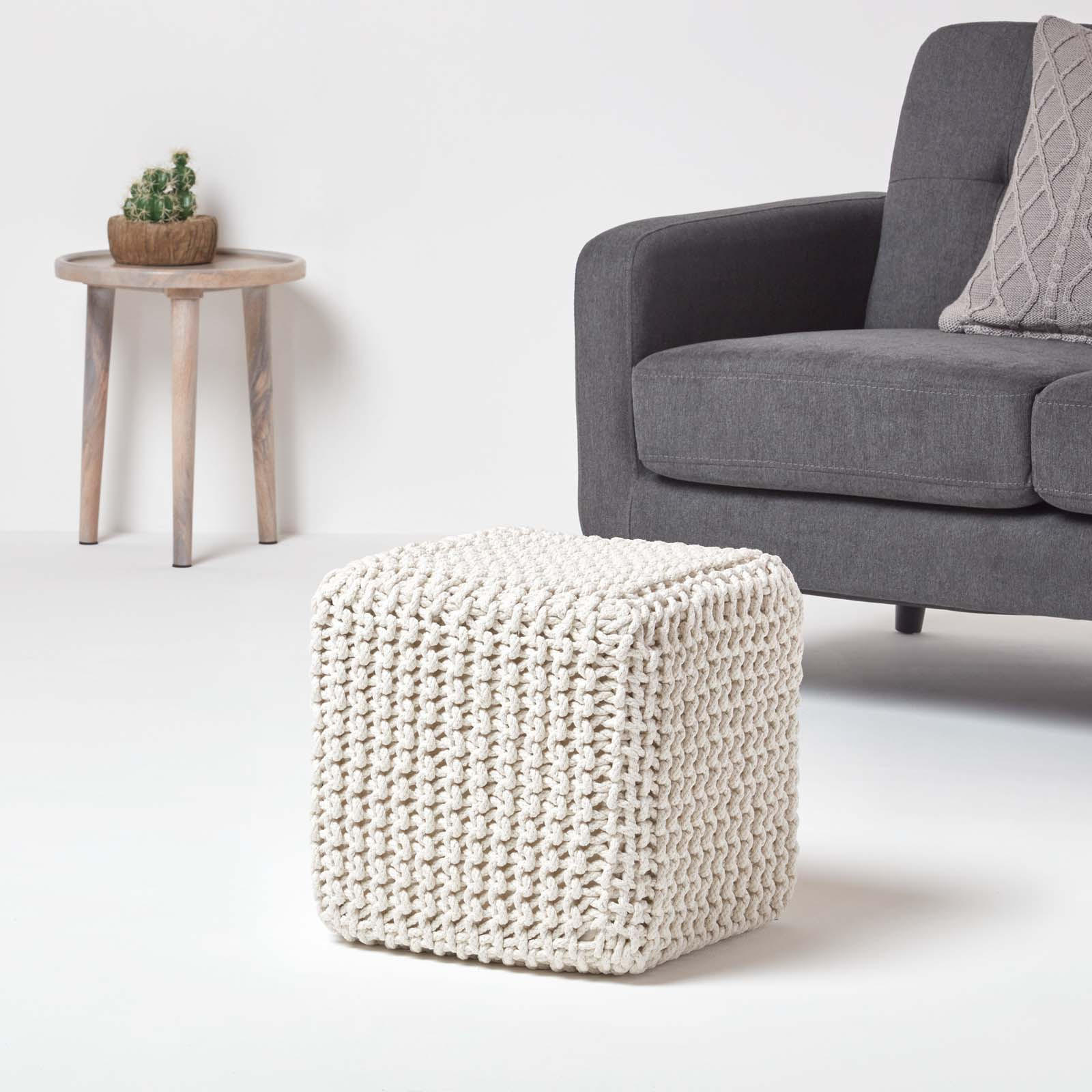 STRICK-POUF natur, Sitzwürfel 35/35/35 cm - Naturfarben, Textil (35/35/35cm) - Homescapes