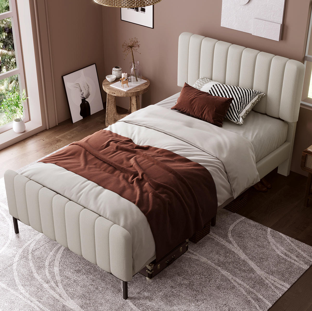 POLSTERBETT 90/200 cm in Grau-Beige mit verstellbarem Kopfteil - Grau, Textil (90/200cm) - Flora Grace