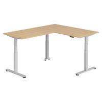 ECKSCHREIBTISCH elektrisch höhenverstellbar L-Form 200/160/74 cm in Eichefarben/Silberfarben - Eichefarben/Silberfarben, Holzwerkstoff (200/160/74cm) - bümö