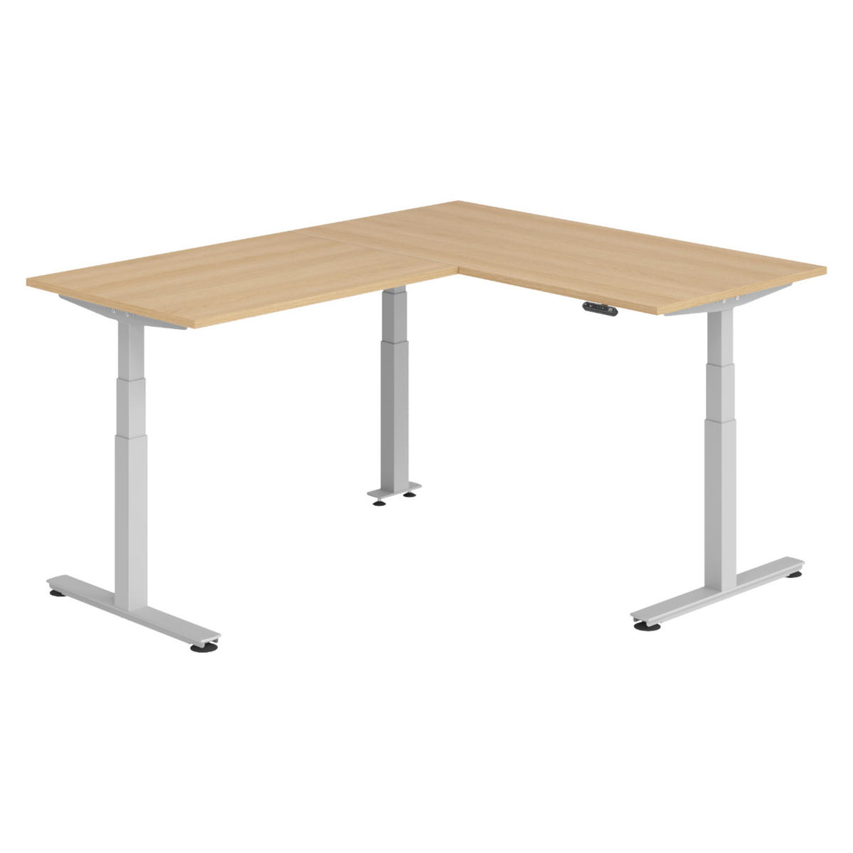 ECKSCHREIBTISCH elektrisch höhenverstellbar L-Form 200/160/74 cm in Eichefarben/Silberfarben - Eichefarben/Silberfarben, Holzwerkstoff (200/160/74cm) - bümö