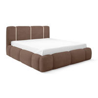 DOPPELBETT 200x200 Avelin mit Bettkasten, LED, Bouclé, Braun - Braun, Holz/Metall (200/200cm) - Emporius