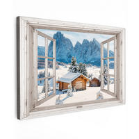 LEINWANDBILD Winterlandschaft - Hütte - Berge - Ausblicke - Aussicht - Natur Deko Schlafzimmer 30x20 cm - Weiß Hochglanz, Textil (30/20cm) - MuchoWow