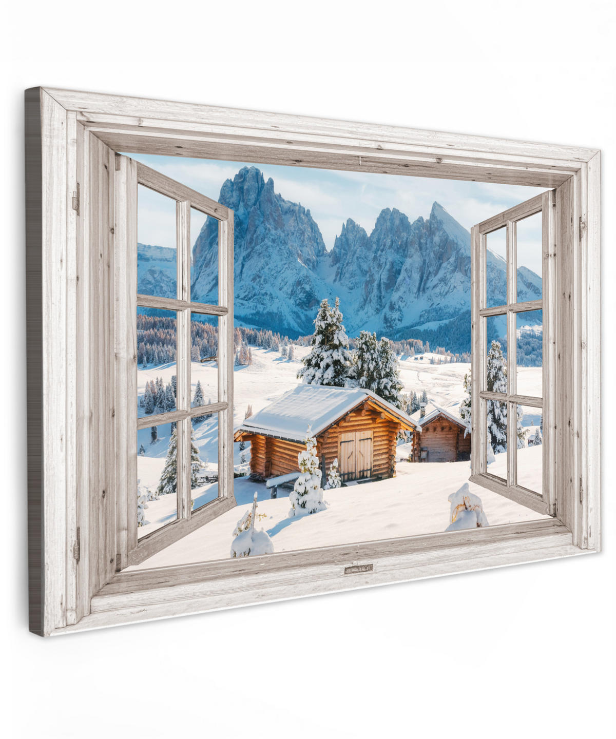 LEINWANDBILD Winterlandschaft - Hütte - Berge - Ausblicke - Aussicht - Natur Deko Schlafzimmer 30x20 cm - Weiß Hochglanz, Textil (30/20cm) - MuchoWow