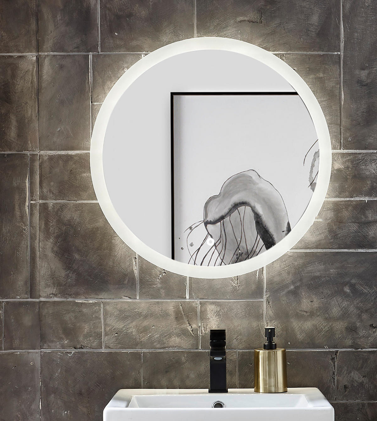 BADSPIEGEL mit LED Beleuchtung und Touchschalter, rund Ø 60 cm - Weiß, Glas (60/60/3cm) - Furn.Design