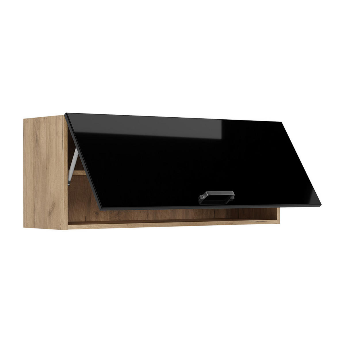 HÄNGESCHRANK R-Line, Schwarz Hochglanz/Goldkraft Eiche, 100 cm Flach - Honigeiche/Schwarz Hochglanz, Holzwerkstoff (100/40/31cm) - Vicco