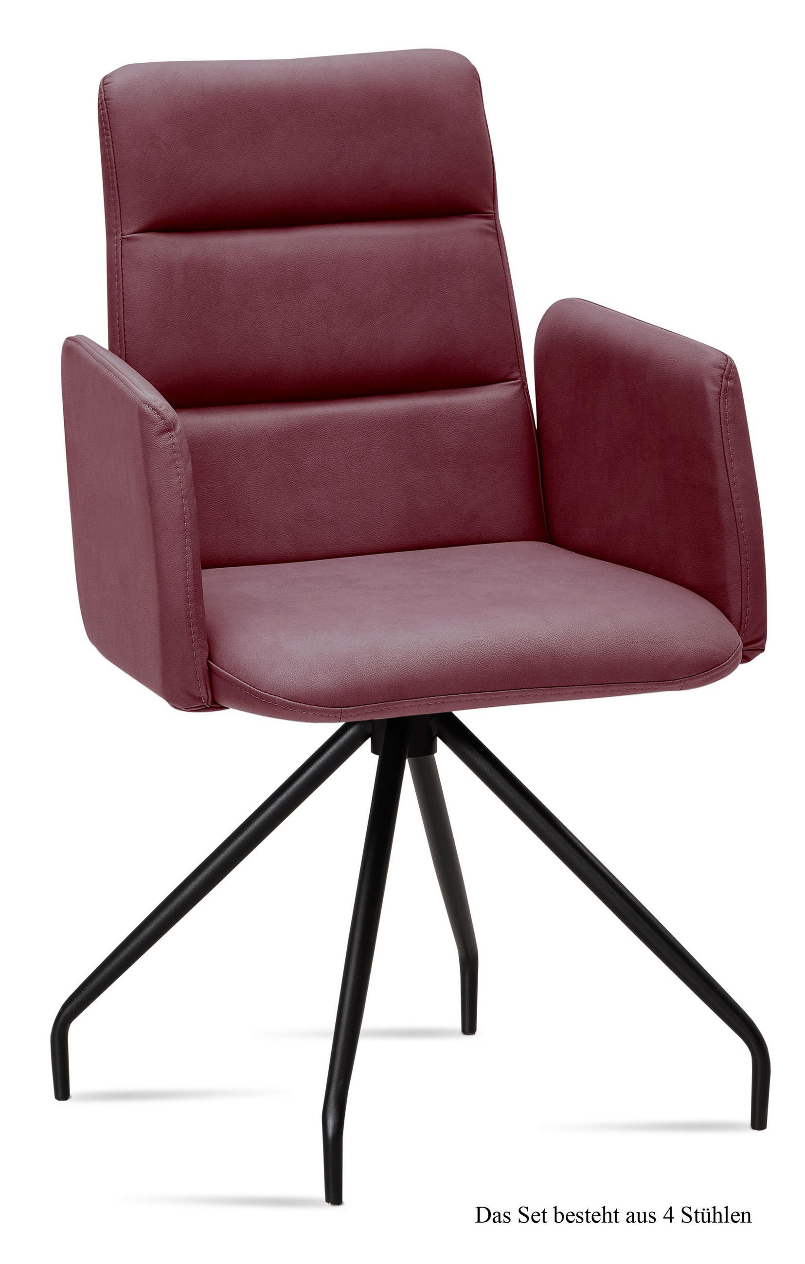 ARMLEHNSTUHL (4er-Set) Devora 52x92x60 Schwarz/Marsala - Brombeere/Schwarz, Kunststoff (60/92/52cm) - 58aufmkessel
