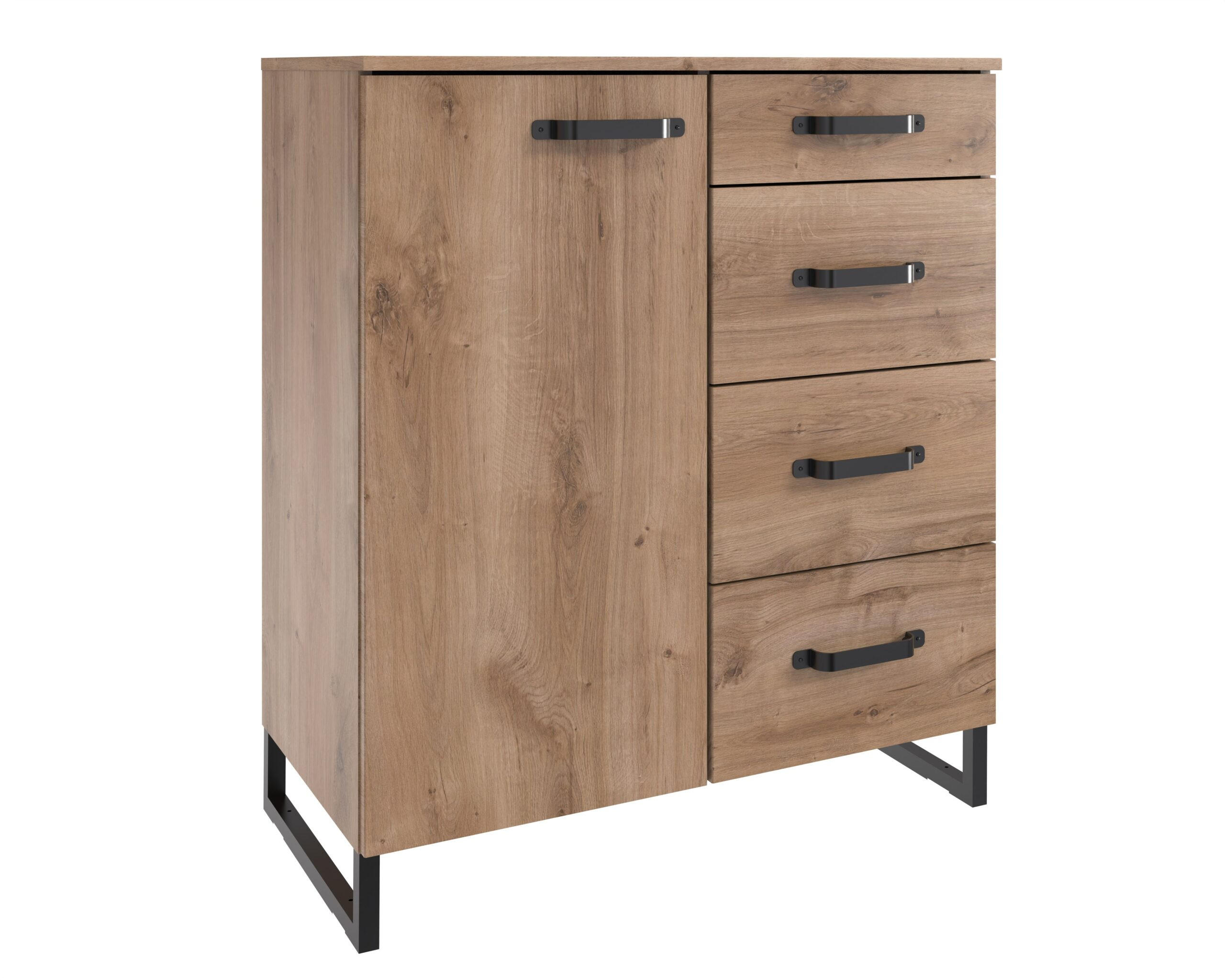 KOMMODE Detroit in Plankeneiche & Raw Steel Grau 81 x 92 x 41 cm (BxHxT) – Stil trifft auf Funktion - Braun, Holzwerkstoff (80/200/120cm)