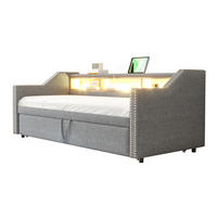 TAPECIRANI krevet 90/180x190 cm s izvlačnim ležajem, LED rasvjetom, USB priključkom i pretincima, Svijetlosiva - svijetlo siva, drvni materijal (90/190cm) - Redom