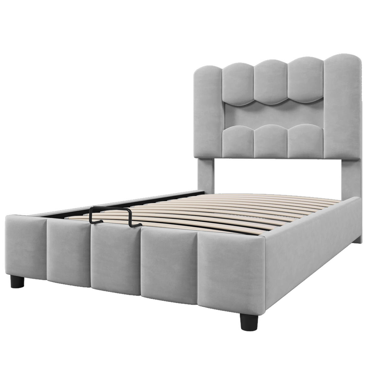 POLSTERBETT mit Stauraum und LED 90x200 cm Samt Grau - Grau, Metall (90/200cm) - Meubliv