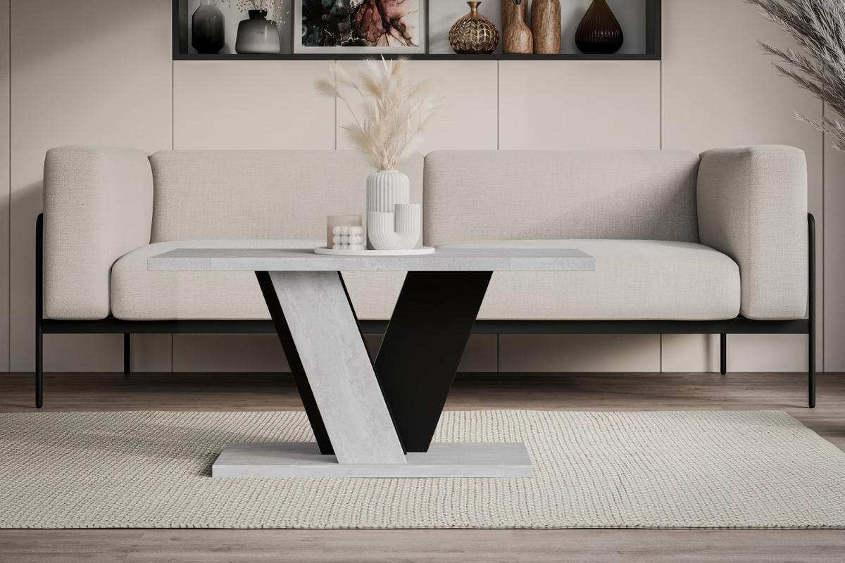 KAFFEETISCH 110x70x60 cm - Betonoptik K350 / Schwarz - INEY - Schwarz, Holzwerkstoff (110/70/60cm) - ALTDECOR