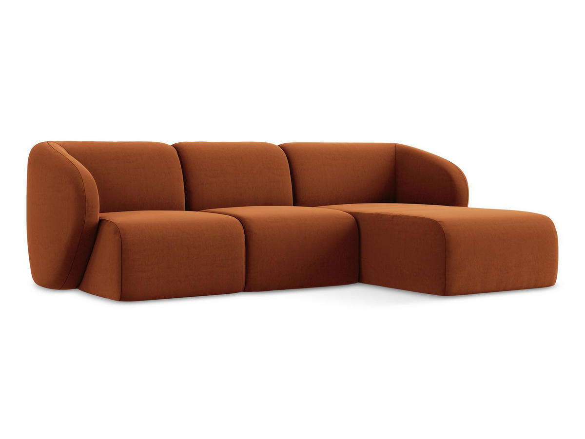 ECKSOFA Rechts Samt Stoff Orange - Terracotta/Schwarz, Holzwerkstoff/Kunststoff (248/166cm) - Makamii