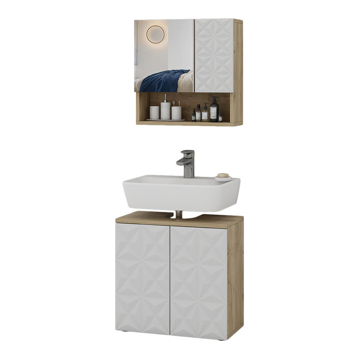 BADMÖBEL-SET Edge Weiß 2 Teile - Eichefarben/Weiß, Holzwerkstoff (60/57/30cm) - Vicco