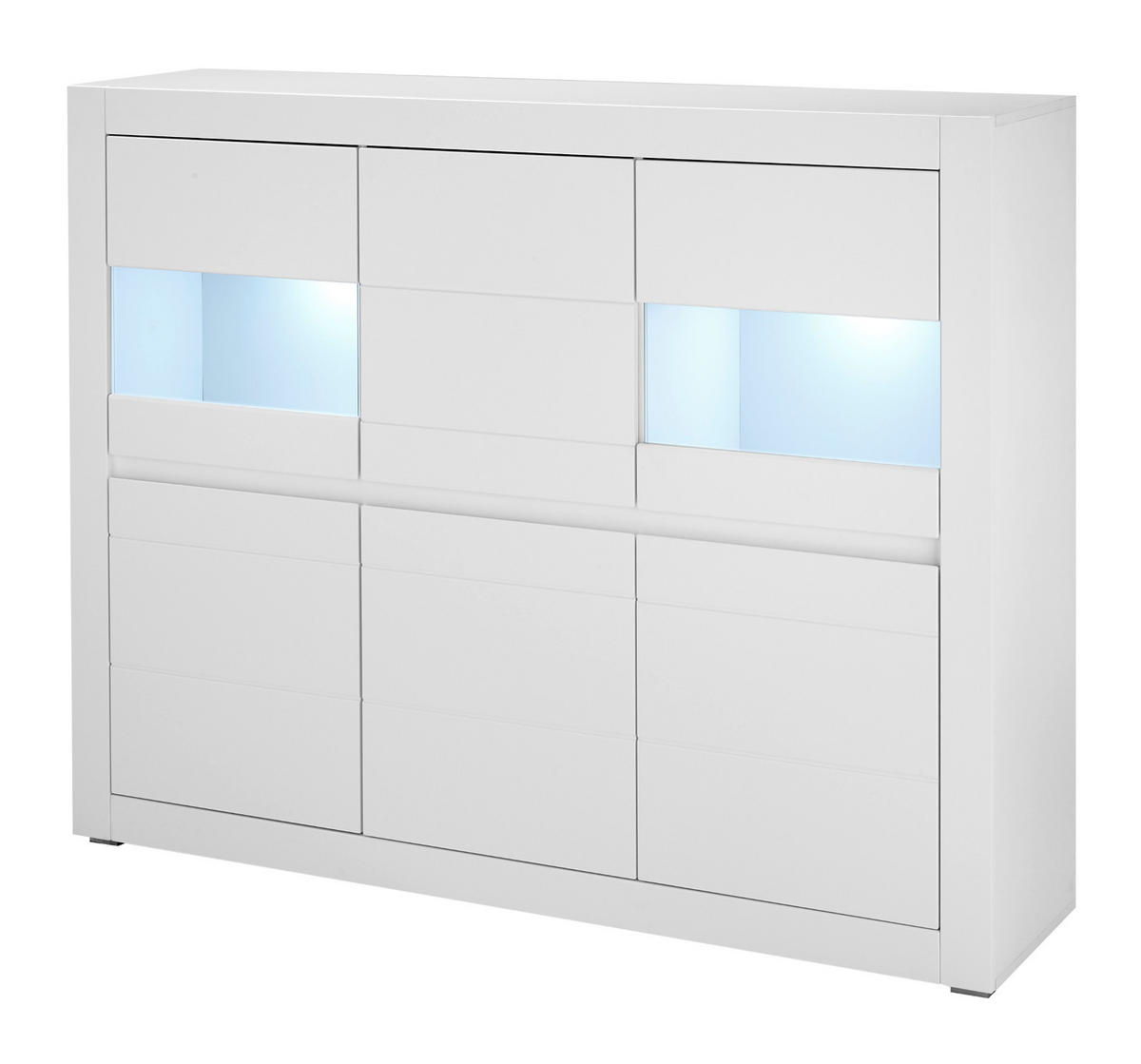 HIGHBOARD weiß matt, Evoke Eiche, Vitrine 165 x 132 cm, Soft-Close-Funktion - Eichefarben/Silberfarben, Holzwerkstoff/Kunststoff (165/132/42cm) - Furn.Design